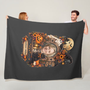 Personalisiertes Vintage-Halloween-Foto Name Schwa Fleecedecke