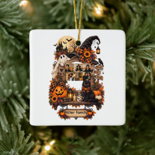 Personalisiertes Vintage-Halloween-Foto-Name Schwa Keramikornament