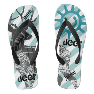 Personalisiertes Vintage-Hirsch-Sonne- und Streife Badesandalen