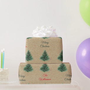 Personalisiertes Vintage-Kraftbraun-Weihnachtsmust Geschenkpapier
