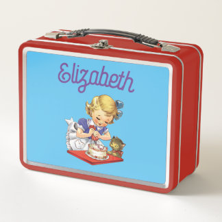 Personalisiertes Vintage-Mädchen beim Backen eines Metall Brotdose