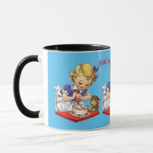 Personalisiertes Vintage-Mädchen beim Backen eines Tasse