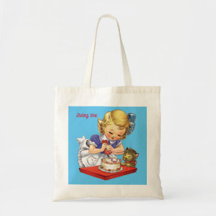 Personalisiertes Vintage-Mädchen beim Backen eines Tragetasche