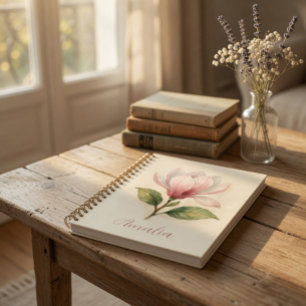 Personalisiertes Vintage-Magnolien-Spiralnotizbuch Notizblock