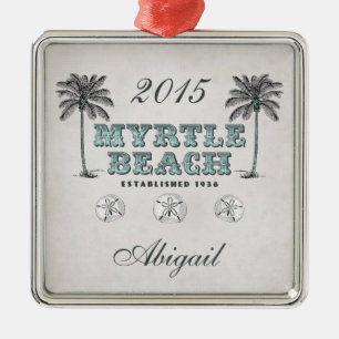 Personalisiertes Vintage Myrtle Beach South Caroli Silbernes Ornament