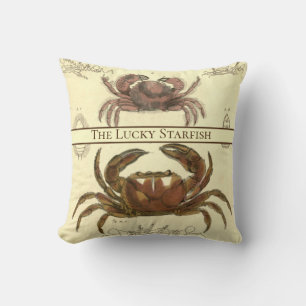 Personalisiertes Vintage-Nautik-Krebs-Aquarell Kissen