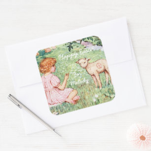 Personalisiertes Vintage-Osterlämmerchen Quadratischer Aufkleber