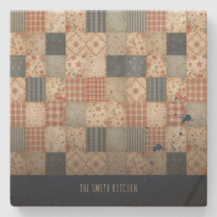 Personalisiertes Vintage-Patchwork-Familienküche Steinuntersetzer