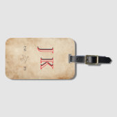 Personalisiertes Vintage-Pergament-Monogramm-Luftf Gepäckanhänger (Vorderseite (Horizontal))