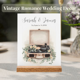 Personalisiertes Vintage-Plattenspieler-Hochzeitss Acrylschild