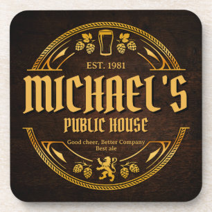 Personalisiertes Vintage-Pub-Schild aus rustikalem Getränkeuntersetzer