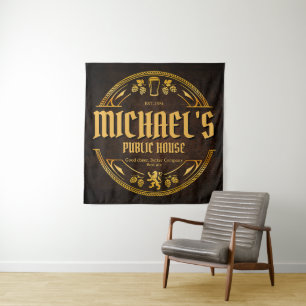 Personalisiertes Vintage-Pub-Schild Rustikaler Hol Wandteppich