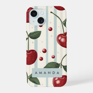 Personalisiertes Vintage Retro Rotkirschmuster iPhone 15 Hülle