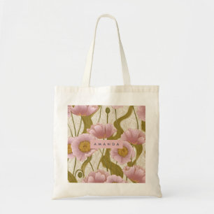 Personalisiertes Vintage-Rosa-Mohn-Blumen-Design Tragetasche