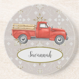 Personalisiertes Vintage-Rotlastwagen-Land-Muster Getränkeuntersetzer