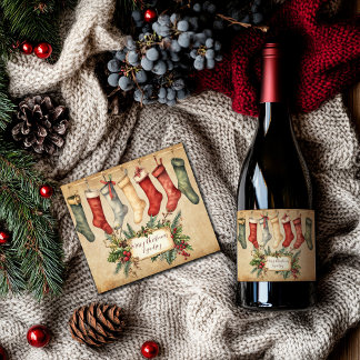 Personalisiertes Vintage-Weihnachts-Sektetikett Schaumweinetikett