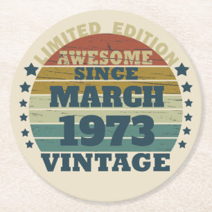 Personalisiertes Vintages 50. Geburtstagsgeschenk Runder Pappuntersetzer