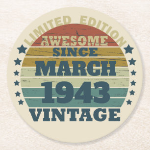 Personalisiertes Vintages 80. Geburtstagsgeschenk Runder Pappuntersetzer