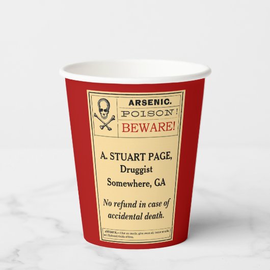 Personalisiertes Vintages Arsen-Label Rot Pappbecher (Rückseite)