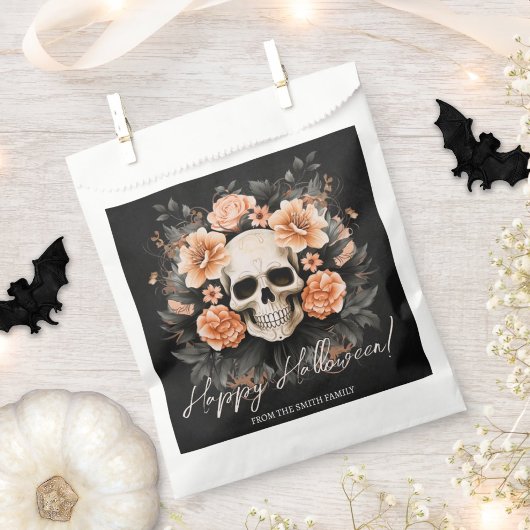 Personalisiertes Vintages Blumenschädel Halloween Geschenktütchen