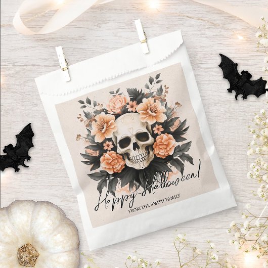 Personalisiertes Vintages Blumenschädel Halloween Geschenktütchen