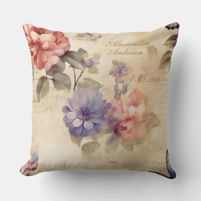 Personalisiertes Vintages Blumenwasser Norwegisch Kissen (Vorderseite)