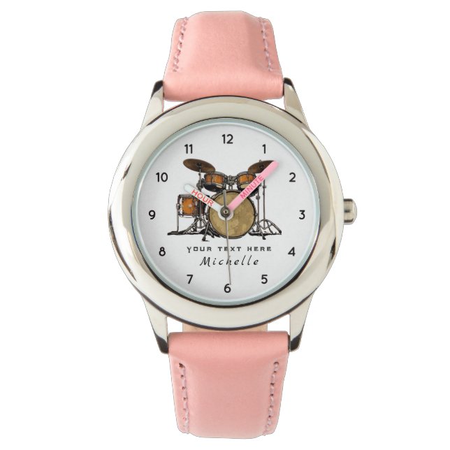 Personalisiertes Vintages Drum Set Musik Drummer a Armbanduhr (Vorderseite)