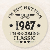 Personalisiertes Vintages Geburtstagsgeschenk Runder Pappuntersetzer (Vorderseite)