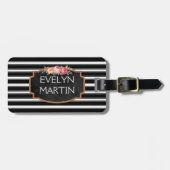 Personalisiertes Vintages gestreiftes Monogramm Gepäckanhänger (Vorderseite horizontal)