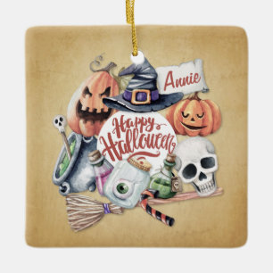 Personalisiertes Vintages glückliches Halloween   Keramikornament