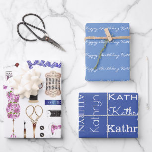 Personalisiertes Vintages Nähen Geschenkpapier Set