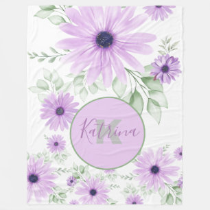 Personalisiertes Violett Grün, Aquarell Blume Fleecedecke