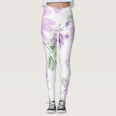 Personalisiertes Violett Grün, Aquarell Blume Leggings (Vorderseite)