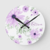 Personalisiertes Violett Grün, Aquarell Blume Runde Wanduhr (Vorderseite)
