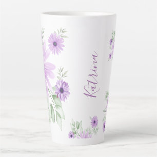 Personalisiertes Violett Grün, Aquarellfarben Blum Milchtasse