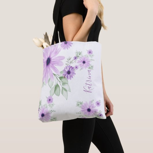 Personalisiertes Violett Grün, Aquarellfarben Blum Tasche (Von Nahem)