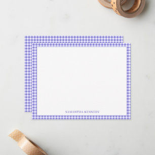 Personalisiertes violettes Gingham-Karomuster-Rahm Mitteilungskarte