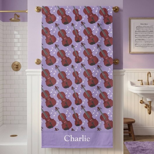 Personalisiertes violettes Violin Badehandtuch