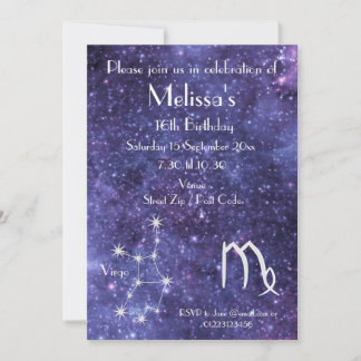 Personalisiertes Virgo Zodiac Galaxy Party Einladung
