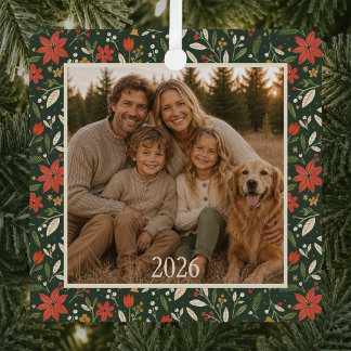 Personalisiertes Volkskunst-Blumen-Familienfoto-We Ornament Aus Metall