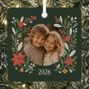 Personalisiertes Volkskunst-Blumen-Familienfoto-We Ornament Aus Metall