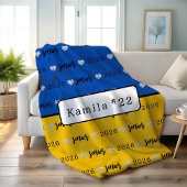 Personalisiertes Volleyball Senior blau und gelb Fleecedecke