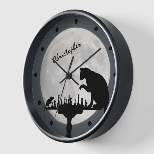 Personalisiertes Vollmond-Katzen- und Mausschachsp Uhr (Winkel)