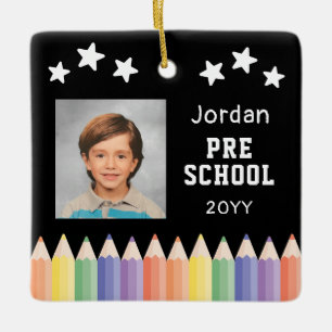 Personalisiertes Vorschulfoto-Andenken in Farbe Keramikornament