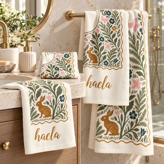 Personalisiertes Wald-Farn-Monogramm Badhandtuch Set