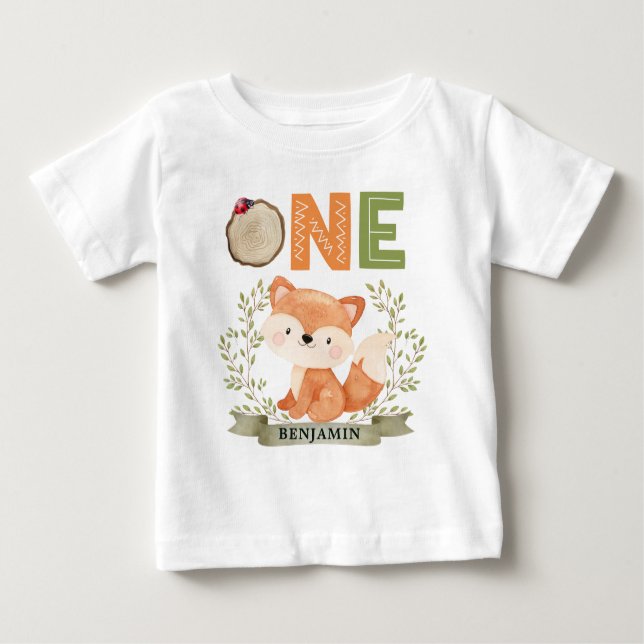Personalisiertes Wald Ist Birthday Forest Fox Baby T-shirt (Vorderseite)