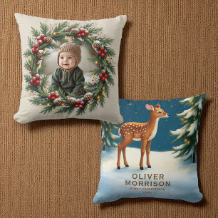 Personalisiertes Wald-Weihnachten Babyhirsch Kissen