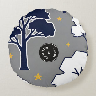 Personalisiertes Waldbaum- und Stern-Rundkissen Rundes Kissen