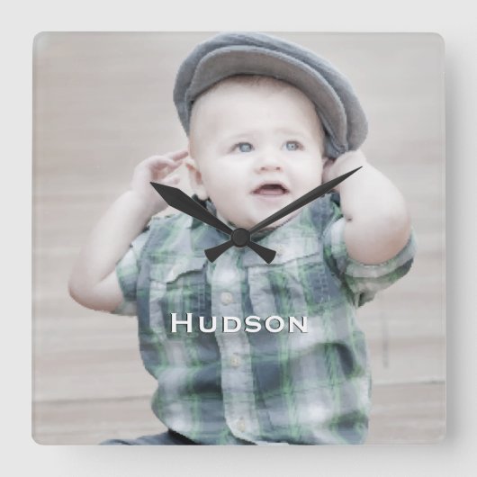 Personalisiertes Wall-Clock-Baby-Foto Quadratische Wanduhr (Vorderseite)