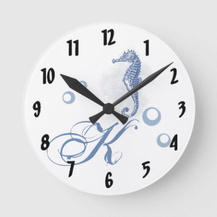 Personalisiertes Wall-Clock-Seepferd Ocean Beach W Runde Wanduhr